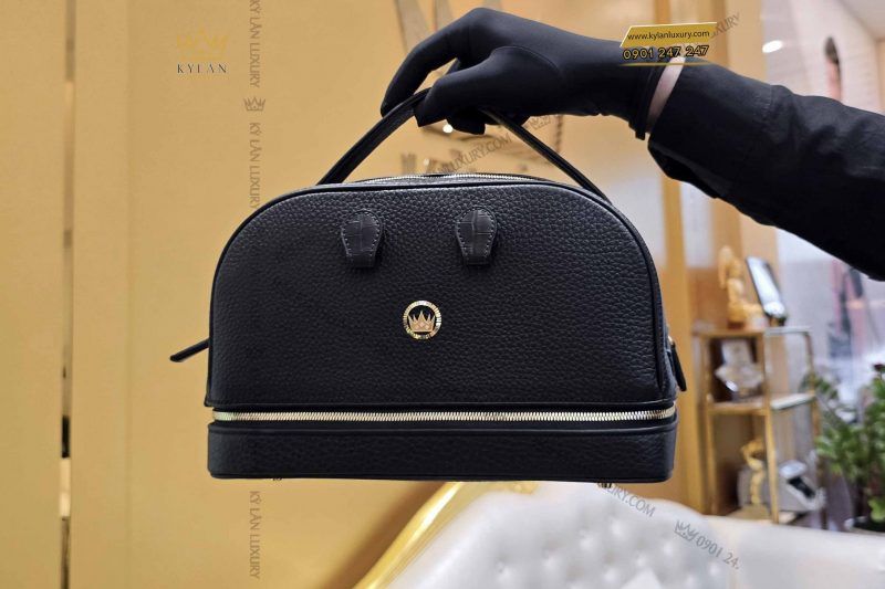 Túi Clutch KyLan da Togo mix da Alligator Black (bản gắn mắt kính)