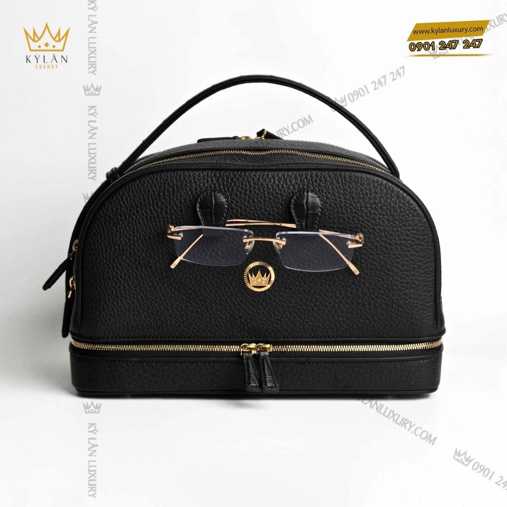 Kỳ Lân Luxury tui clutch kylan da togo mix da alligator black ban gan mat kinh 18 1 Túi Clutch KyLan da Togo mix da Alligator Black (bản gắn mắt kính)