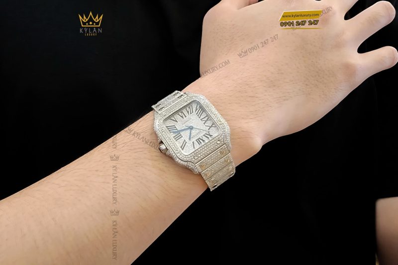 Kỳ Lân Luxury Cartier Santos De Cartier Medium Size Custom Diamond 10 Đồng hồ Cartier Santos De Cartier Medium Size Custom Diamond