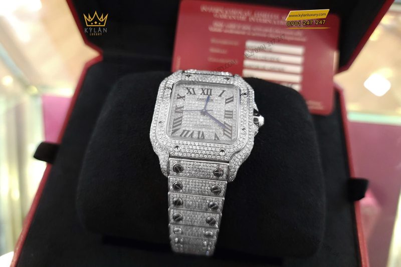 Kỳ Lân Luxury Cartier Santos De Cartier Medium Size Custom Diamond 13 Đồng hồ Cartier Santos De Cartier Medium Size Custom Diamond