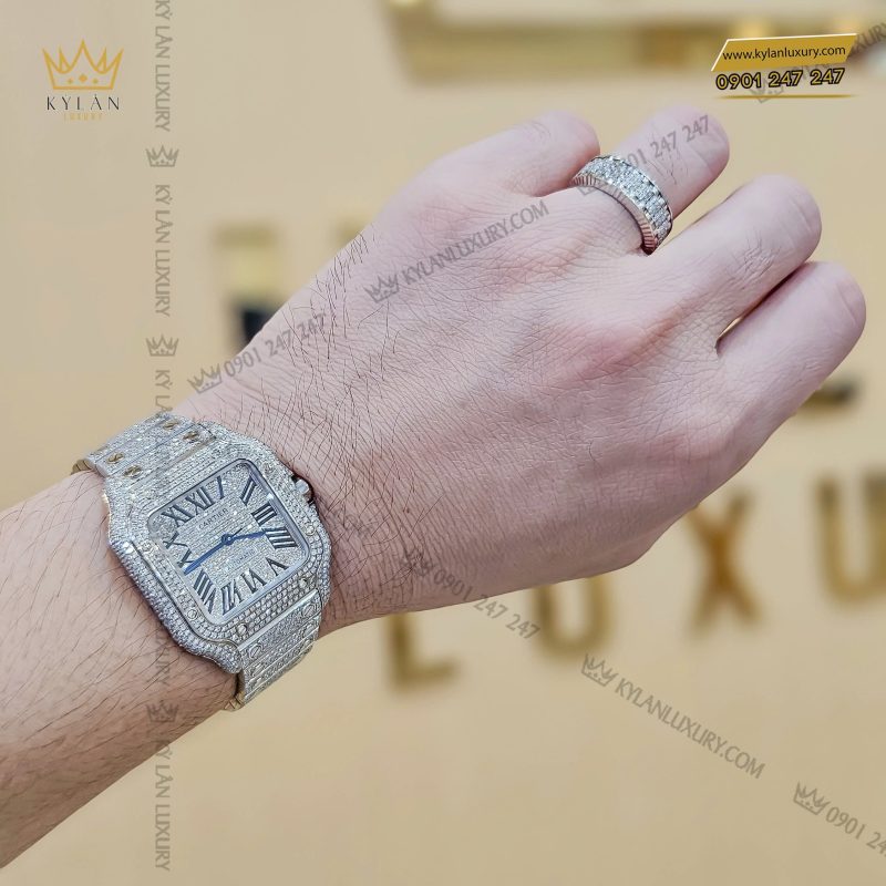 Kỳ Lân Luxury Cartier Santos De Cartier Medium Size Custom Diamond 14 Đồng hồ Cartier Santos De Cartier Medium Size Custom Diamond