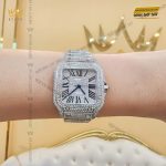 Kỳ Lân Luxury Cartier Santos De Cartier Medium Size Custom Diamond 15 Đồng hồ Cartier Santos De Cartier Medium Size Custom Diamond