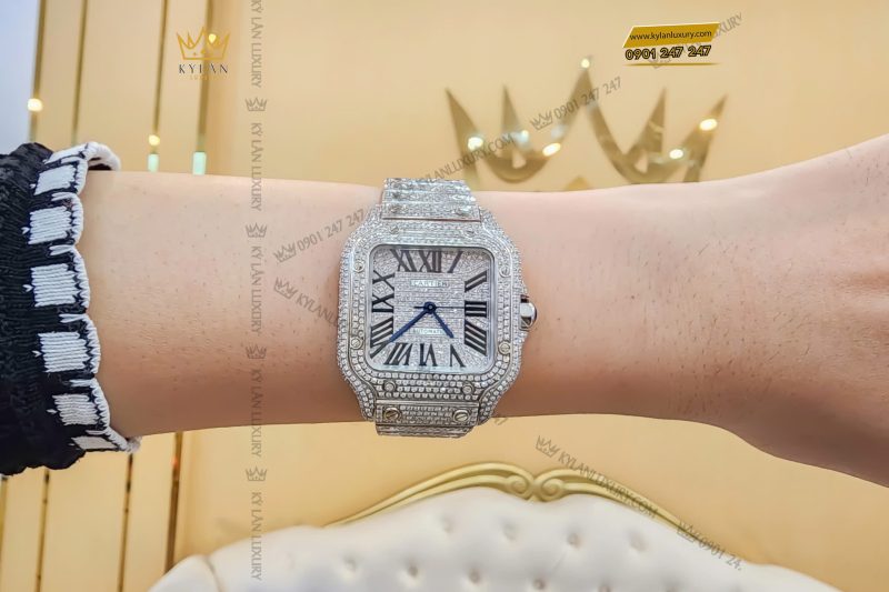 Kỳ Lân Luxury Cartier Santos De Cartier Medium Size Custom Diamond 15 Đồng hồ Cartier Santos De Cartier Medium Size Custom Diamond