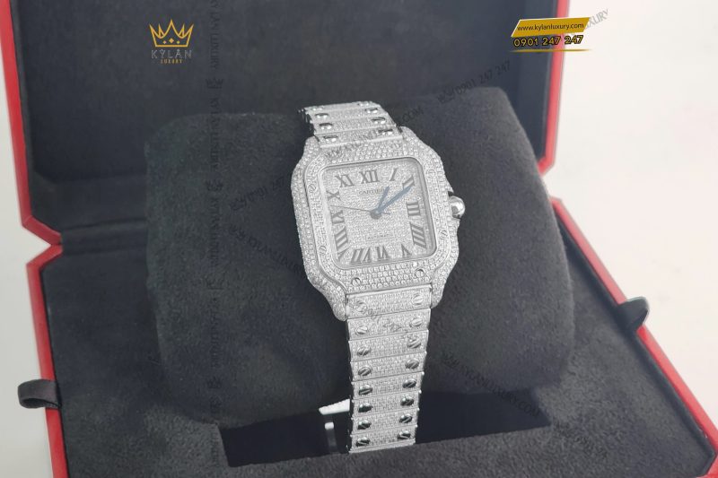 Kỳ Lân Luxury Cartier Santos De Cartier Medium Size Custom Diamond 16 Đồng hồ Cartier Santos De Cartier Medium Size Custom Diamond