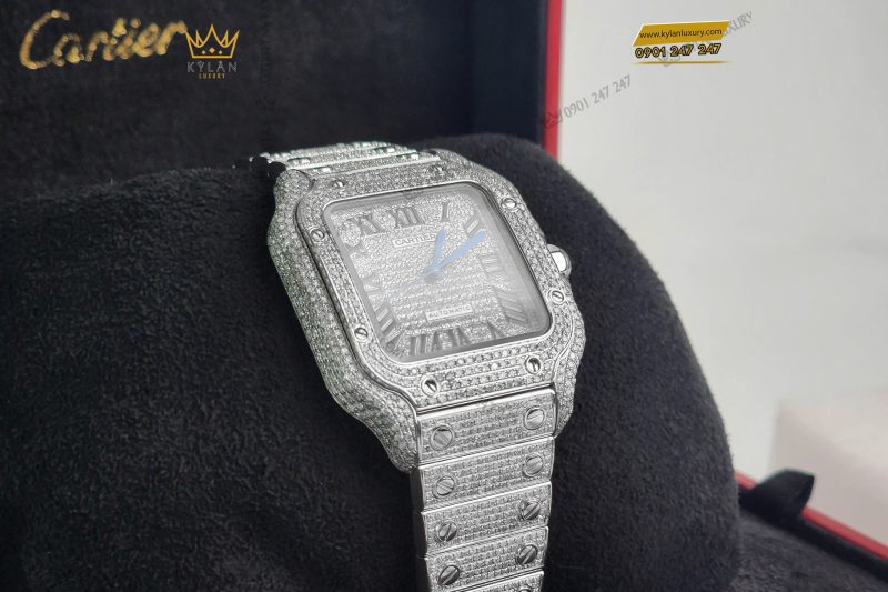 Kỳ Lân Luxury Cartier Santos De Cartier Medium Size Custom Diamond 4 Đồng hồ Cartier Santos De Cartier Medium Size Custom Diamond