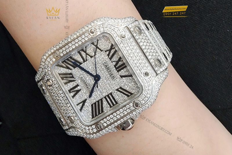 Kỳ Lân Luxury Cartier Santos De Cartier Medium Size Custom Diamond 5 Đồng hồ Cartier Santos De Cartier Medium Size Custom Diamond