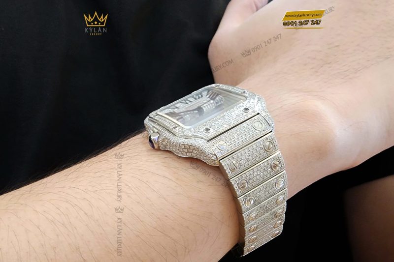 Kỳ Lân Luxury Cartier Santos De Cartier Medium Size Custom Diamond 6 Đồng hồ Cartier Santos De Cartier Medium Size Custom Diamond