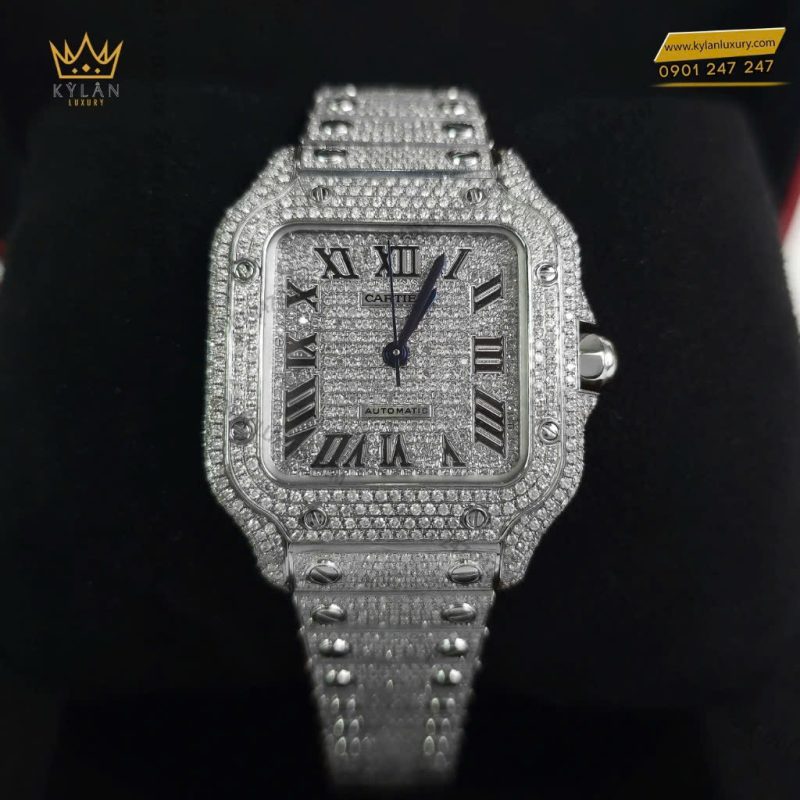 Kỳ Lân Luxury Cartier Santos De Cartier Medium Size Custom Diamond 7 Đồng hồ Cartier Santos De Cartier Medium Size Custom Diamond