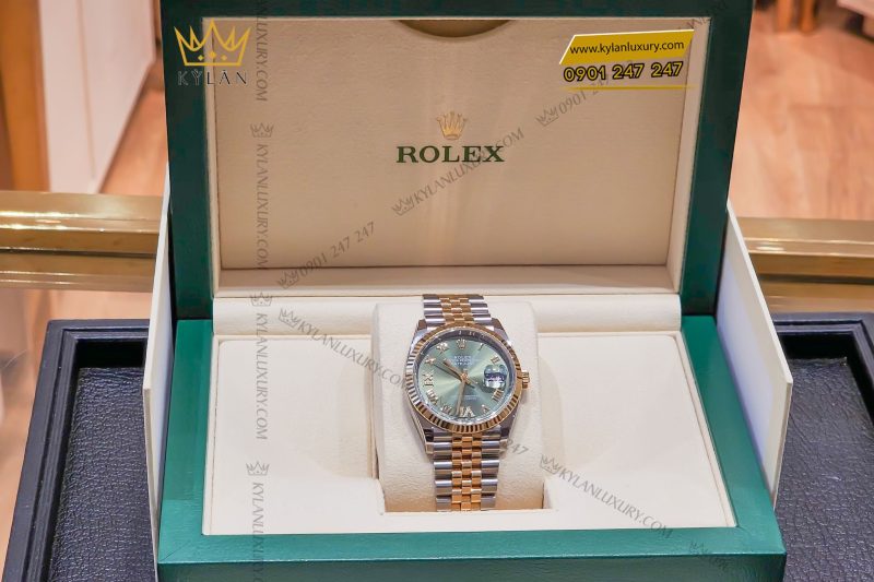 Đồng hồ Rolex Datejust 36 126233-0025 vàng vàng, mặt số xanh Olive
