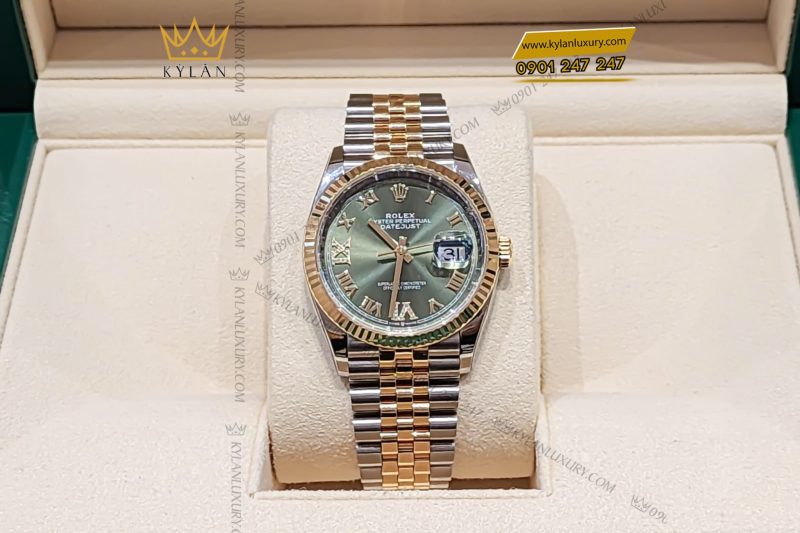 Đồng hồ Rolex Datejust 36 126233-0025 vàng vàng, mặt số xanh Olive
