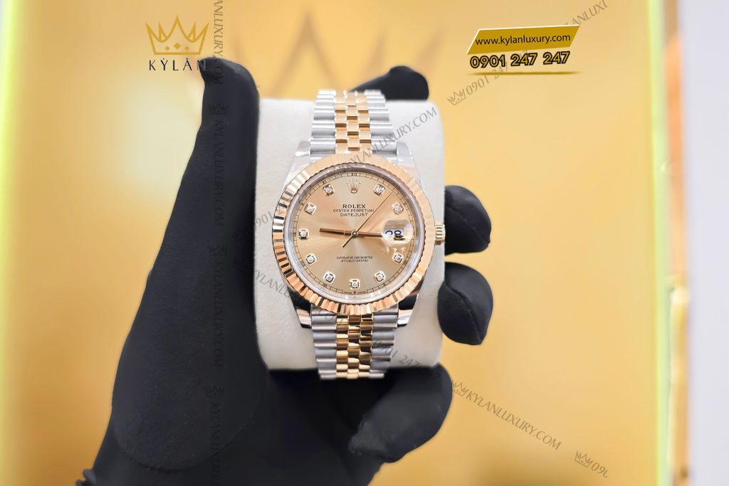 Kỳ Lân Luxury Dong ho Rolex Datejust 41 126333 mat Champagne nam kim cuong 22 Đồng hồ Rolex Datejust 41 126333 mặt Champagne nạm kim cương