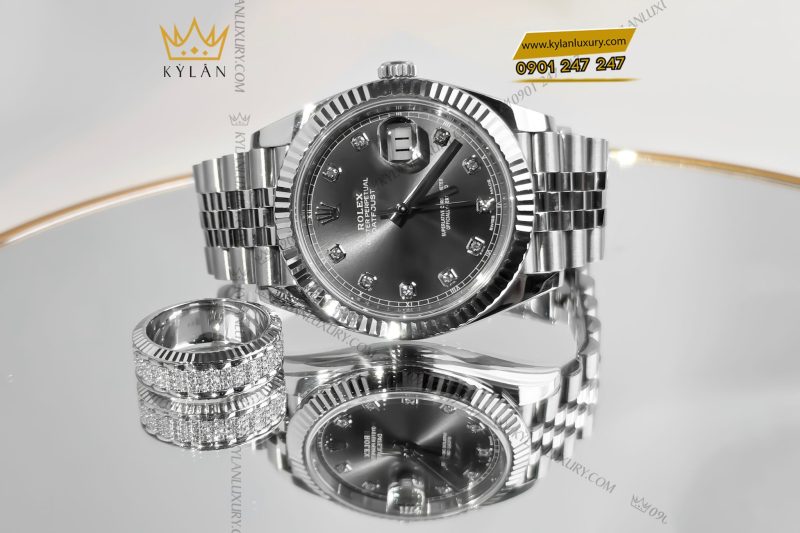 Đồng hồ Rolex Datejust 41 126334-0006 mặt xám ghi, cọc số kim cương