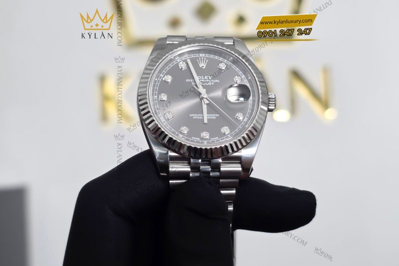 Đồng hồ Rolex Datejust 41 126334-0006 mặt xám ghi, cọc số kim cương