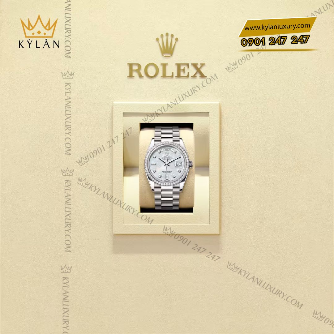 Kỳ Lân Luxury Dong ho Rolex Day Date 128349RBR 0004 mat so kham trai coc so kim cuong 11 Đồng hồ Rolex Day-Date 36 128349RBR-0004 mặt số khảm trai, cọc số kim cương