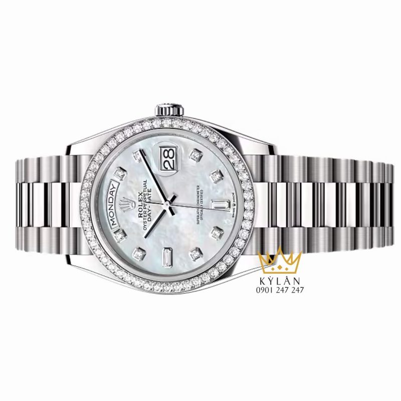 Đồng hồ Rolex Day-Date 36 128349RBR-0004 mặt số khảm trai, cọc số kim cương