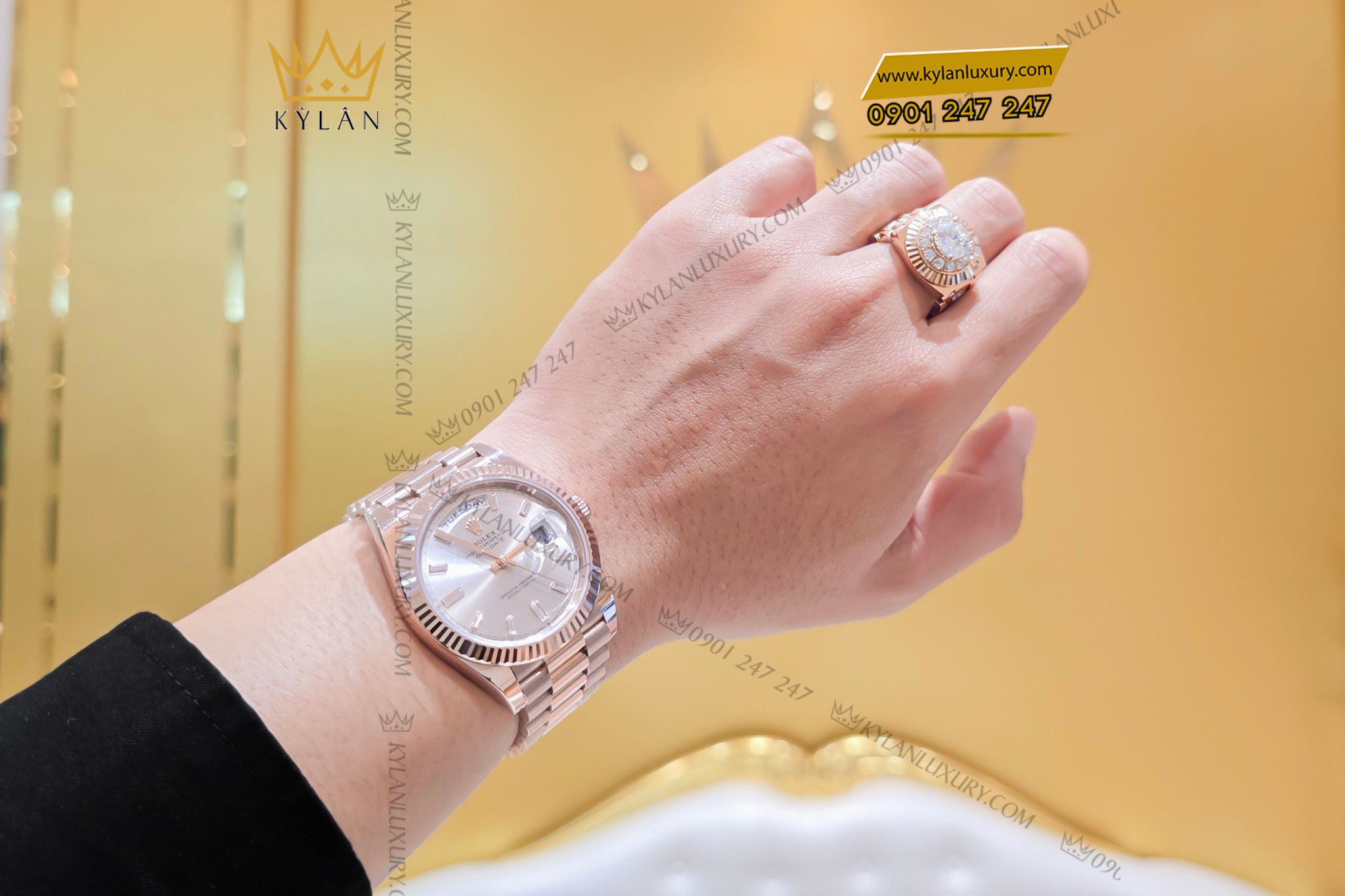Kỳ Lân Luxury Dong ho Rolex Day Date 40 228235 0004 mat so Sundust coc so kim cuong 1 Đồng hồ Rolex Day Date 40 228235-0004 mặt số Sundust, cọc số kim cương