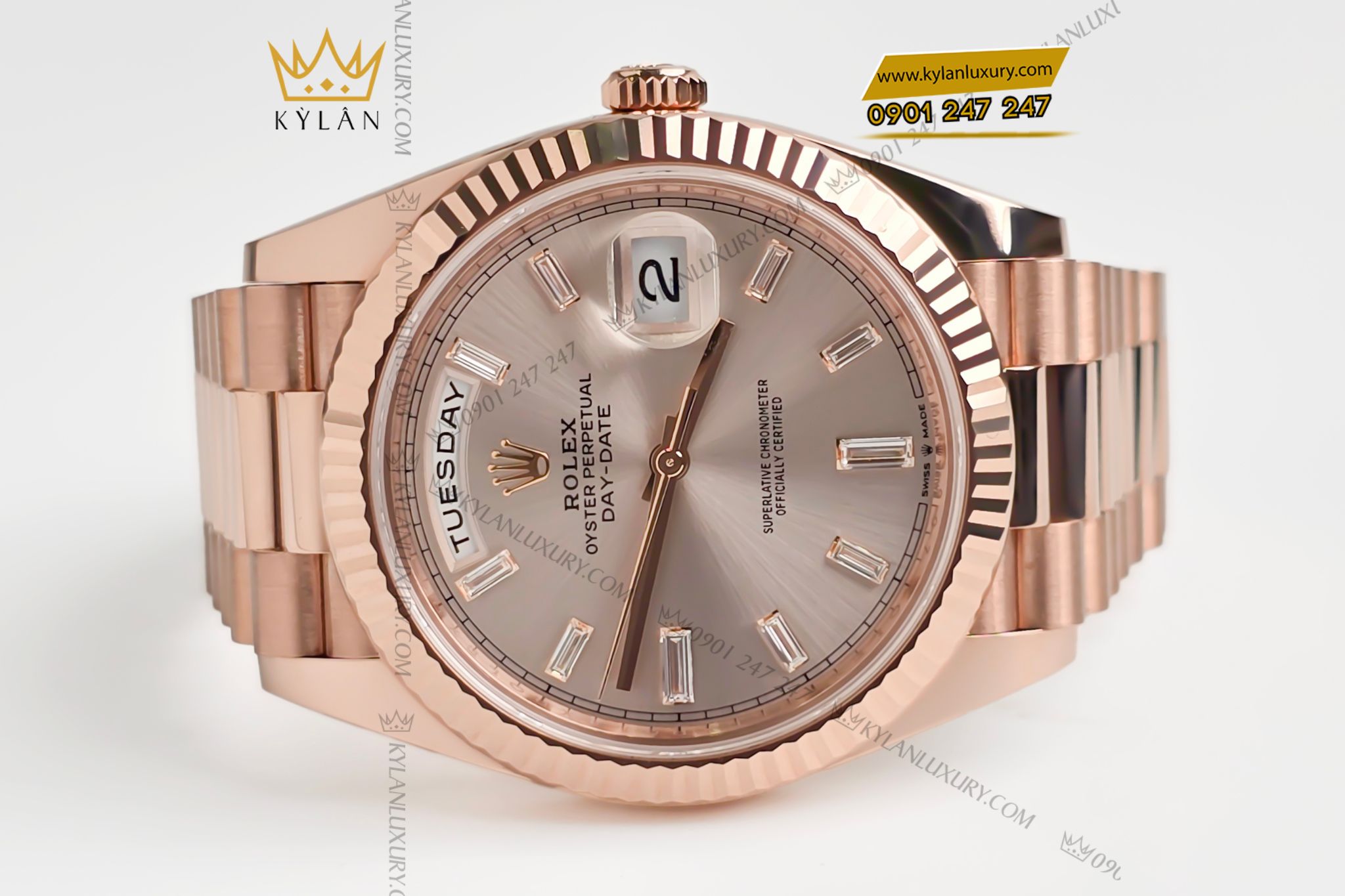Kỳ Lân Luxury Dong ho Rolex Day Date 40 228235 0004 mat so Sundust coc so kim cuong 10 Đồng hồ Rolex Day Date 40 228235-0004 mặt số Sundust, cọc số kim cương