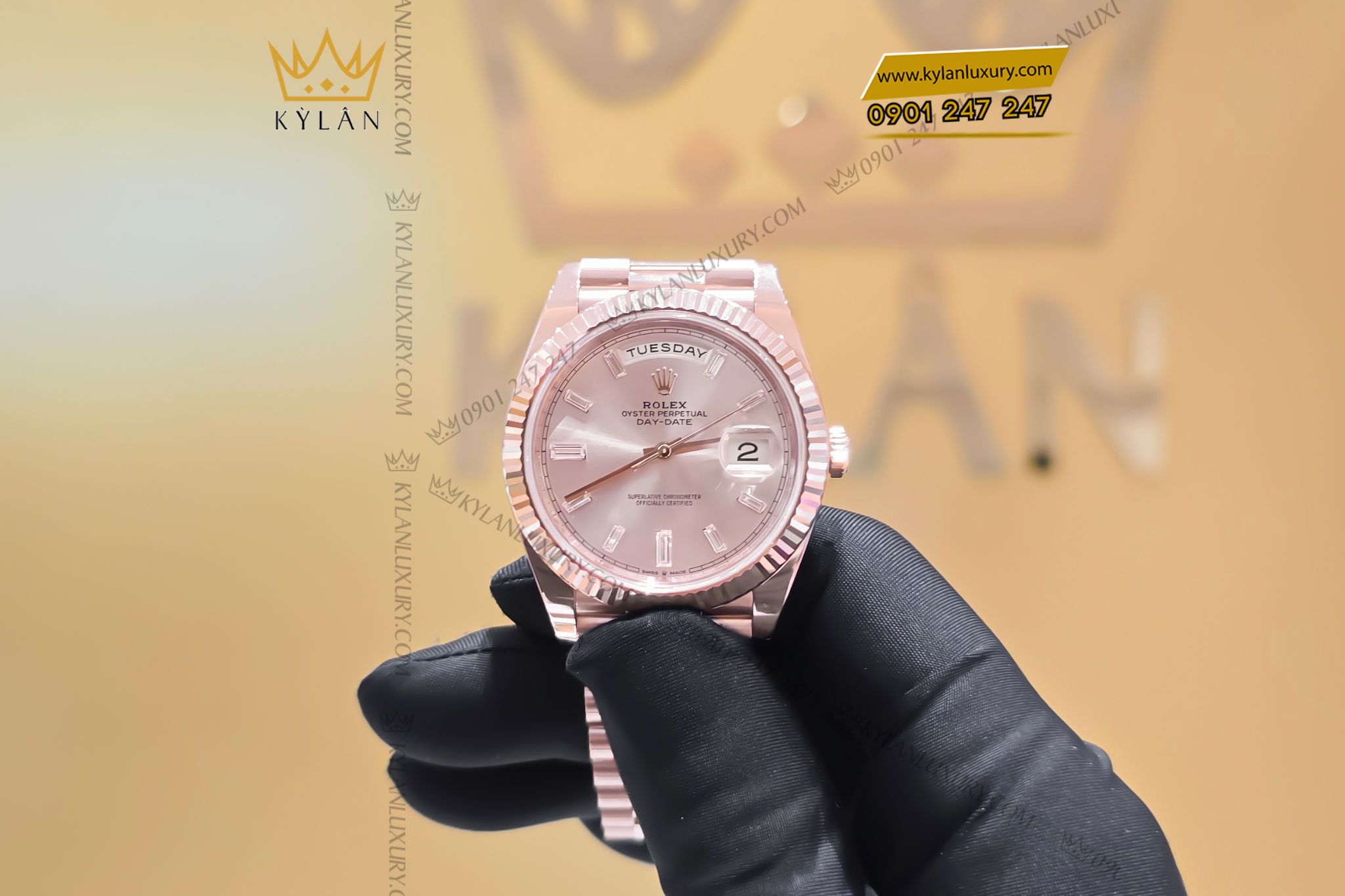 Kỳ Lân Luxury Dong ho Rolex Day Date 40 228235 0004 mat so Sundust coc so kim cuong 11 Đồng hồ Rolex Day Date 40 228235-0004 mặt số Sundust, cọc số kim cương