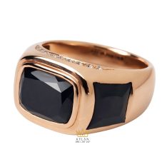 Nhẫn nam vàng nguyên khối Au750 đính đá quý đen