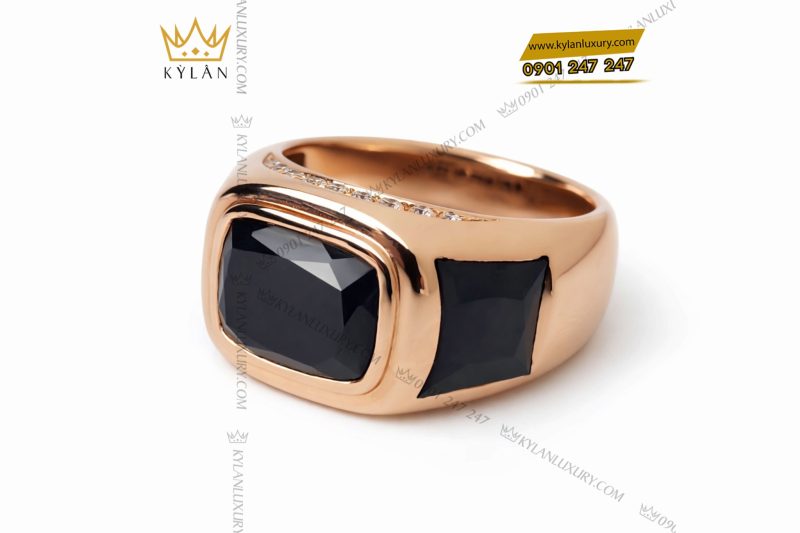 Nhẫn nam vàng nguyên khối Au750 đính đá quý đen