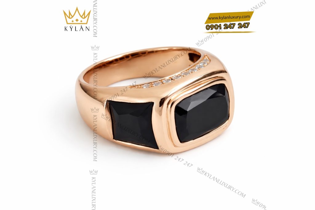Kỳ Lân Luxury Nhan nam vang nguyen khoi Au750 dinh da quy den 3 Nhẫn nam vàng nguyên khối Au750 đính đá quý đen