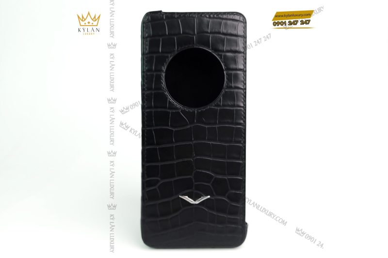 Kỳ Lân Luxury bao da dien thoai vertu logo vertu vang trang nguyen khoi au750 12 scaled 1 Bao da điện thoại Vertu da cá sấu Alligator đính logo Vertu vàng trắng nguyên khối Au750