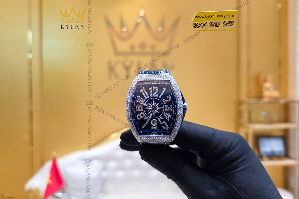 Kỳ Lân Luxury dong ho franck muller yachting v41 sc dt 13 Đồng hồ Franck Muller Yachting V41 SC DT xanh dương kim cương
