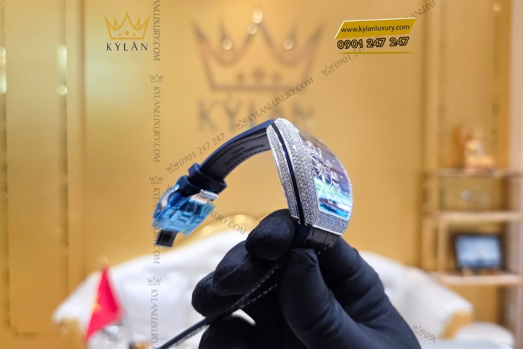 Kỳ Lân Luxury dong ho franck muller yachting v41 sc dt 14 Đồng hồ Franck Muller Yachting V41 SC DT xanh dương kim cương