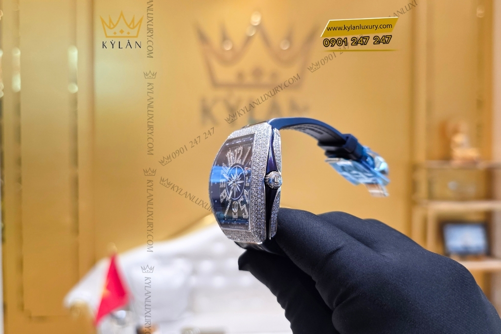 Kỳ Lân Luxury dong ho franck muller yachting v41 sc dt 15 Đồng hồ Franck Muller Yachting V41 SC DT xanh dương kim cương