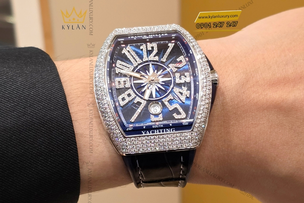 Kỳ Lân Luxury dong ho franck muller yachting v41 sc dt 17 Đồng hồ Franck Muller Yachting V41 SC DT xanh dương kim cương