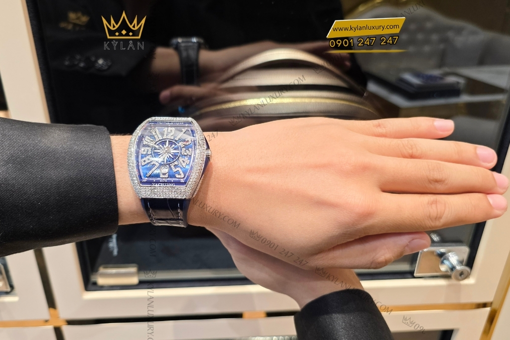 Kỳ Lân Luxury dong ho franck muller yachting v41 sc dt 18 Đồng hồ Franck Muller Yachting V41 SC DT xanh dương kim cương