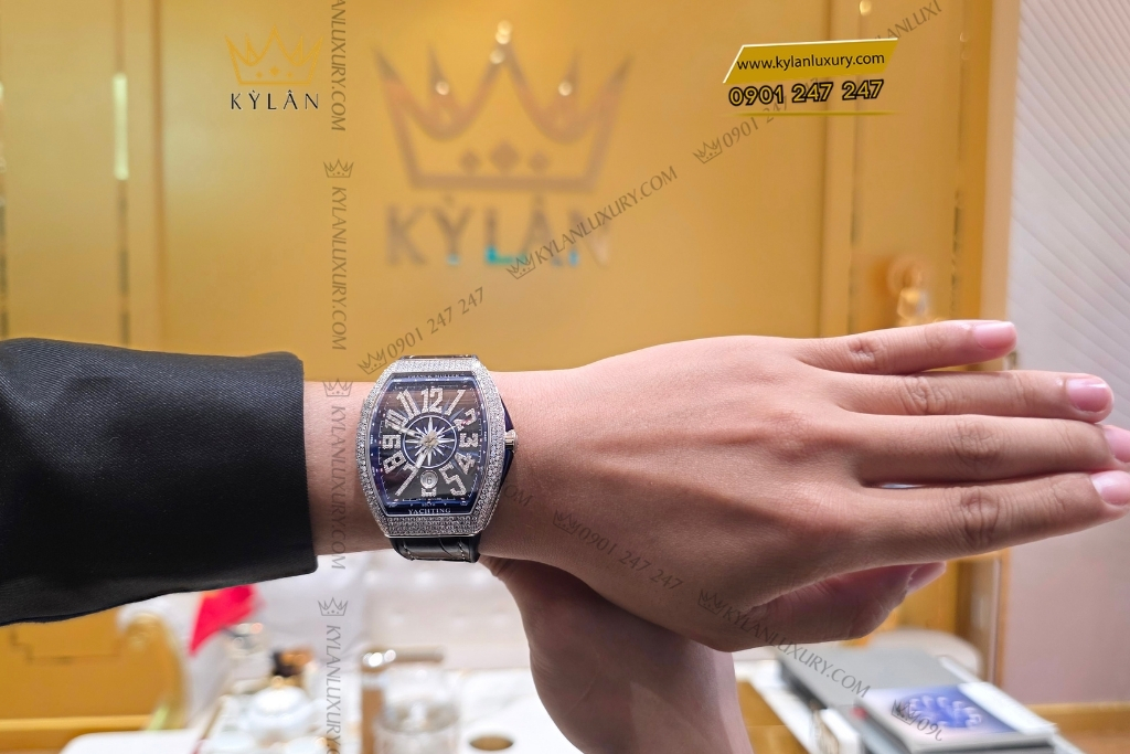 Kỳ Lân Luxury dong ho franck muller yachting v41 sc dt 19 Đồng hồ Franck Muller Yachting V41 SC DT xanh dương kim cương