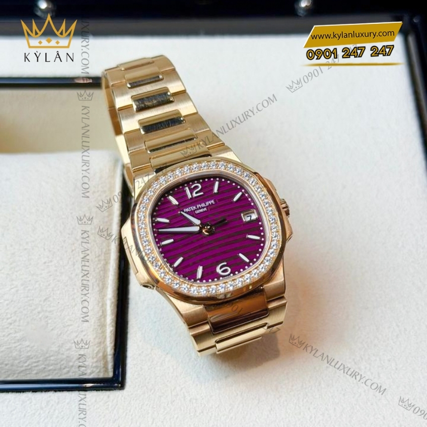 Kỳ Lân Luxury dong ho patek philippe 7010 1r 013 8 Đồng hồ Patek Philippe Nautilus mặt số tím vành kim 7010-1R-013