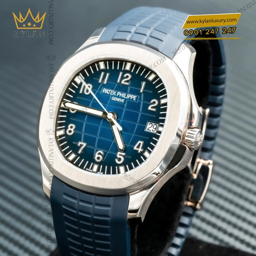 Kỳ Lân Luxury dong ho patek philippe aquanaut 5168g 001 2 Đồng hồ Patek Philippe Aquanaut vàng trắng mặt xanh dương 5168G-001