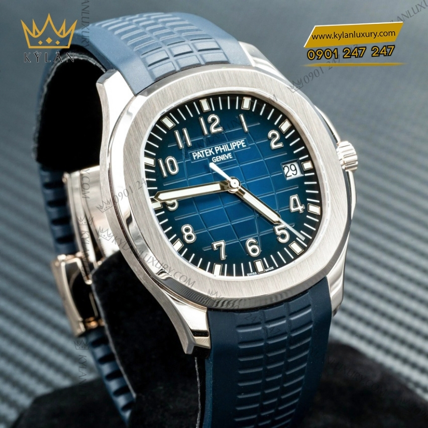 Kỳ Lân Luxury dong ho patek philippe aquanaut 5168g 001 4 Đồng hồ Patek Philippe Aquanaut vàng trắng mặt xanh dương 5168G-001