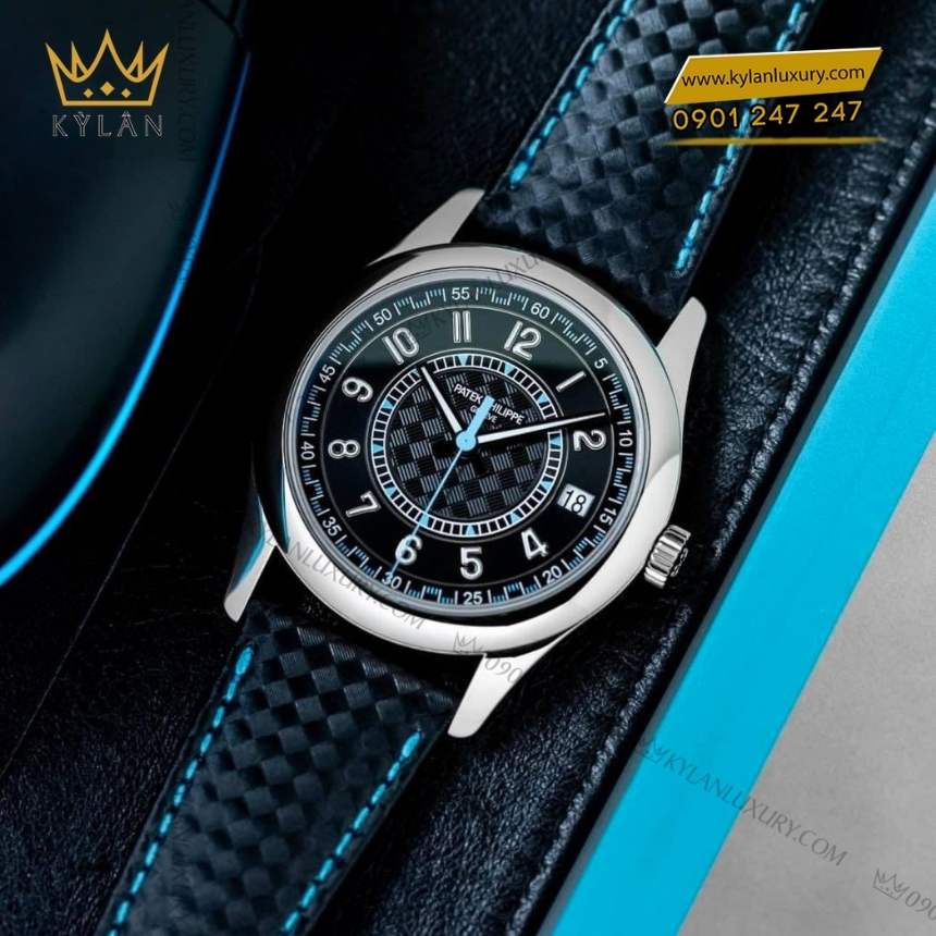 Kỳ Lân Luxury dong ho patek philippe calatrava 6007g 011 3 Đồng hồ Patek Philippe Calatrava mặt đen phối xanh 6007G-011
