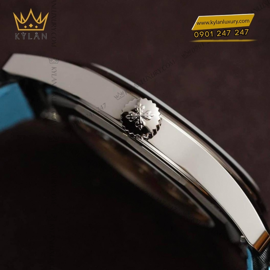 Kỳ Lân Luxury dong ho patek philippe calatrava 6007g 011 5 Đồng hồ Patek Philippe Calatrava mặt đen phối xanh 6007G-011