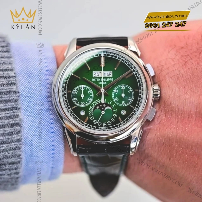 Kỳ Lân Luxury dong ho patek philippe grand complications 5270p 014 3 Đồng hồ Patek Philippe Grand Complications mặt số xanh lá 5270P-014