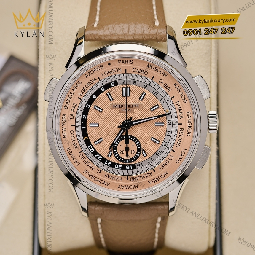 Kỳ Lân Luxury dong ho patek philippe world time flyback chronograph 5935a 001 10 Đồng hồ Patek Philippe Complications World Time 5935A-001