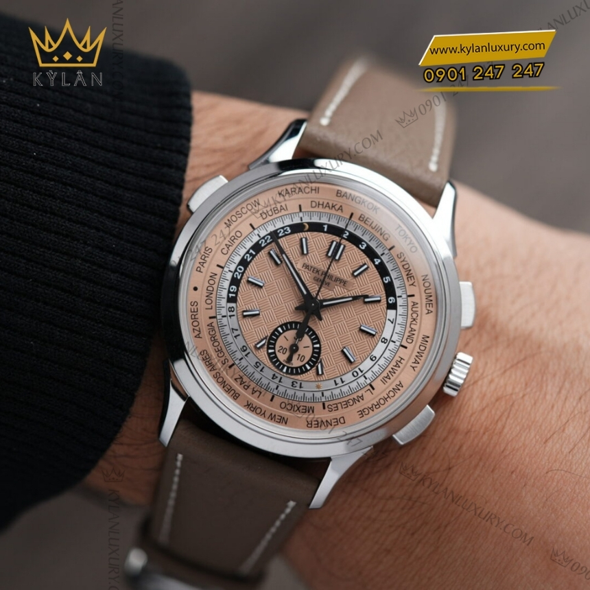 Kỳ Lân Luxury dong ho patek philippe world time flyback chronograph 5935a 001 3 Đồng hồ Patek Philippe Complications World Time 5935A-001