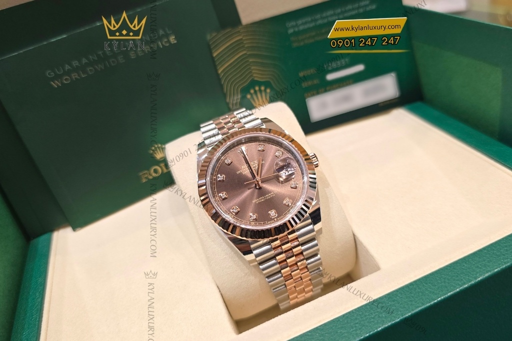 Kỳ Lân Luxury dong ho rolex 126331 mat nau chocolate 11 1 Đồng hồ Rolex Datejust 41 chocolate cọc kim cương 126331-0004