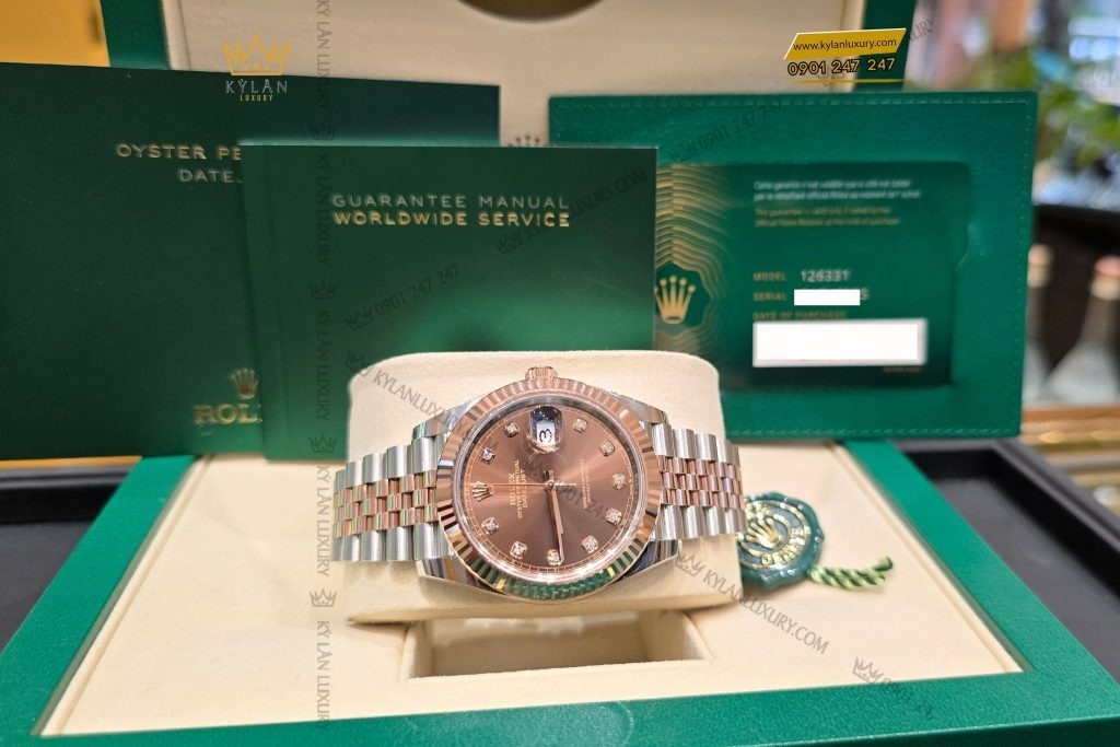 Kỳ Lân Luxury dong ho rolex 126331 mat nau chocolate 14 1 Đồng hồ Rolex Datejust 41 chocolate cọc kim cương 126331-0004