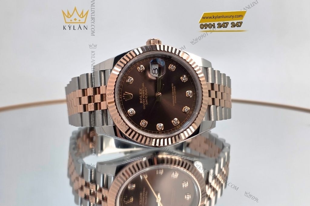 Kỳ Lân Luxury dong ho rolex 126331 mat nau chocolate 15 1 Đồng hồ Rolex Datejust 41 chocolate cọc kim cương 126331-0004