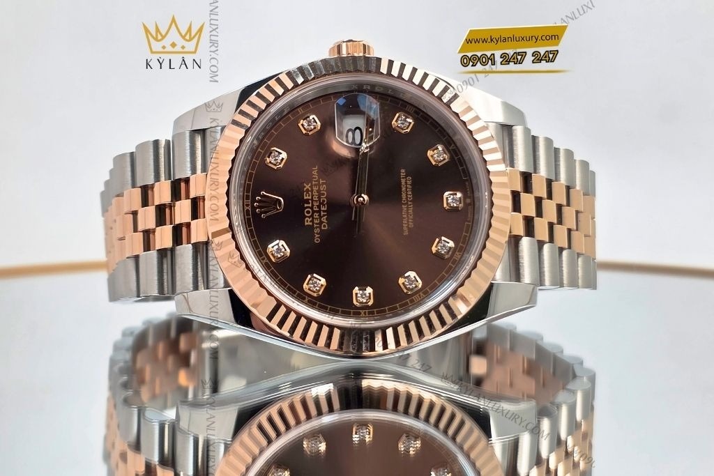 Kỳ Lân Luxury dong ho rolex 126331 mat nau chocolate 16 1 Đồng hồ Rolex Datejust 41 chocolate cọc kim cương 126331-0004