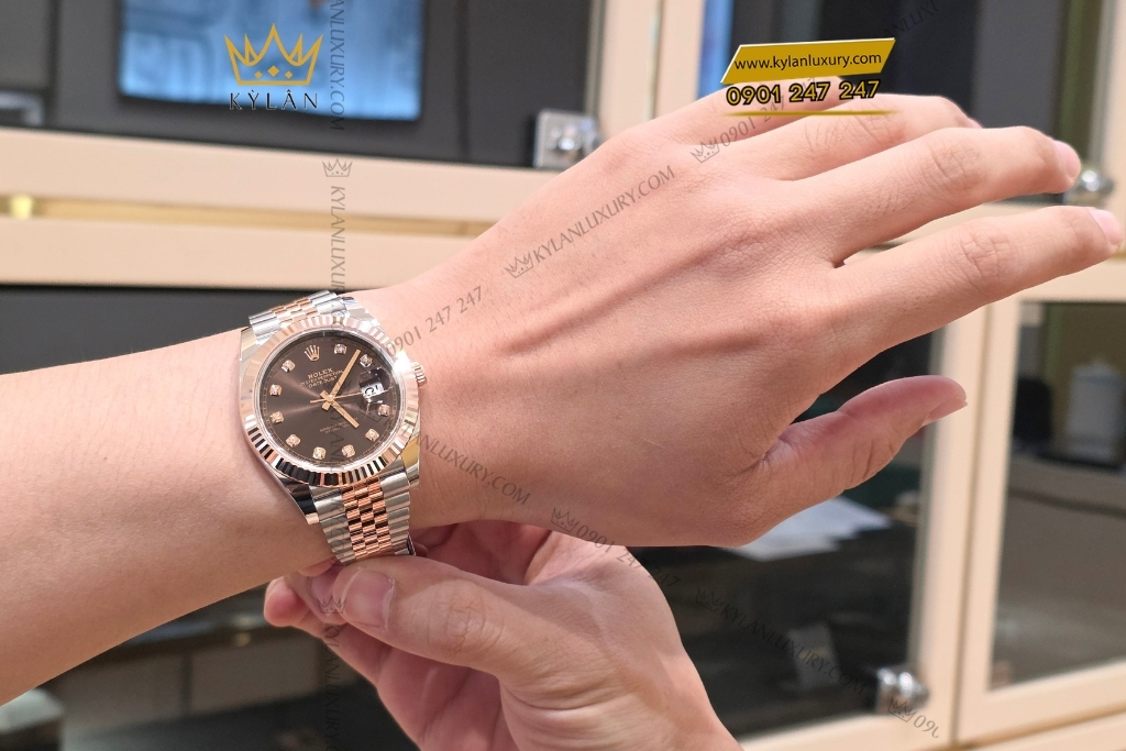 Kỳ Lân Luxury dong ho rolex 126331 mat nau chocolate 2 1 Đồng hồ Rolex Datejust 41 chocolate cọc kim cương 126331-0004