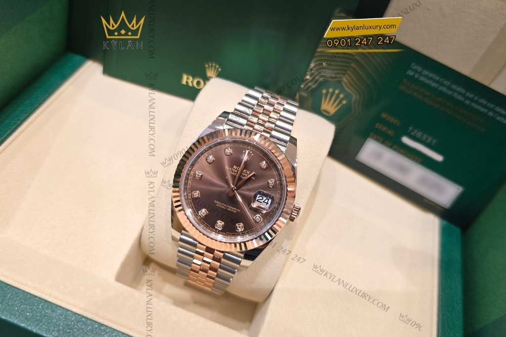 Kỳ Lân Luxury dong ho rolex 126331 mat nau chocolate 7 Đồng hồ Rolex Datejust 41 chocolate cọc kim cương 126331-0004