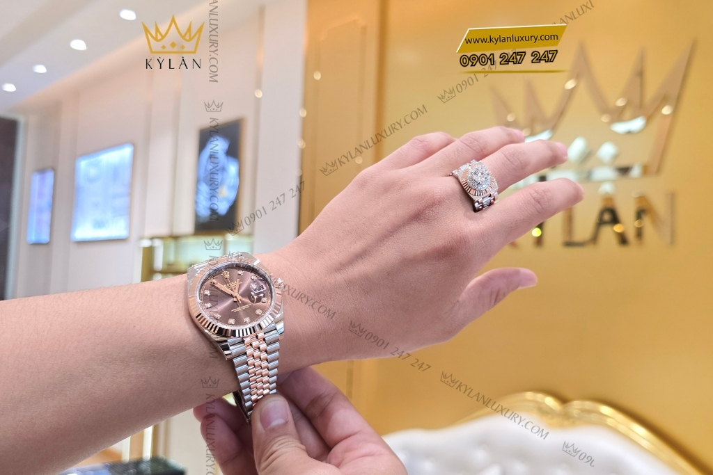 Kỳ Lân Luxury dong ho rolex 126331 mat nau chocolate dial 1 Đồng hồ Rolex Datejust 41 chocolate cọc kim cương 126331-0004