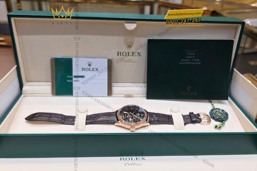 Kỳ Lân Luxury dong ho rolex cellini dual time 50525 0010 5 Đồng hồ Rolex Cellini Dual Time 50525-0010