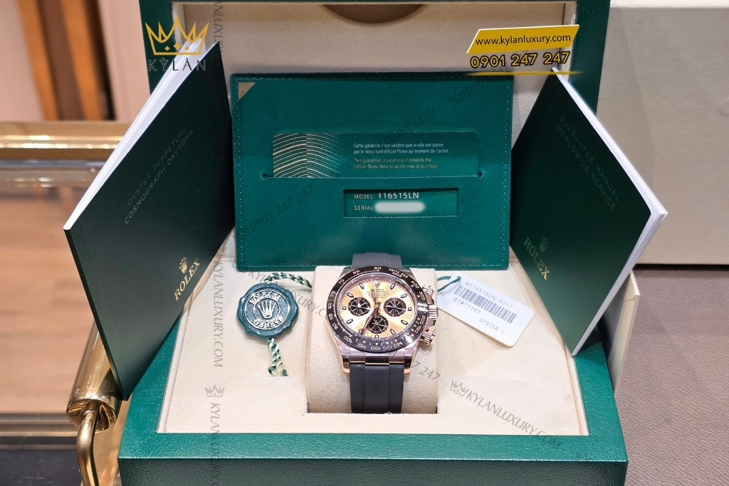 Kỳ Lân Luxury dong ho rolex cosmograph daytona 116515 ln 11 Đồng hồ Rolex Cosmograph Daytona mặt sundust dây cao su 116515LN-0013