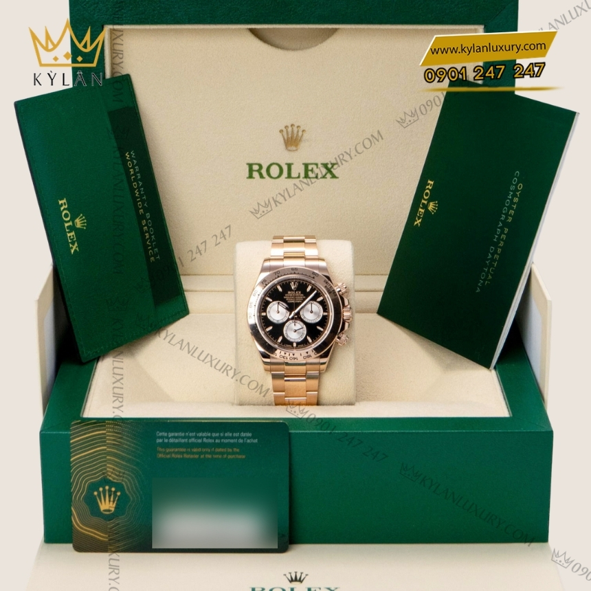 Kỳ Lân Luxury dong ho rolex cosmograph daytona 126505 0001 everose gold 3 Đồng hồ Rolex Cosmograph Daytona mặt đen cọc dạ quang 126505-0001